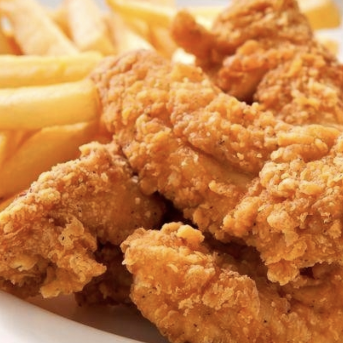 Tender strips of chicken breast lightly breaded and seasoned. Perfect with ranch, Frank’s Red Hot, or by themselves.